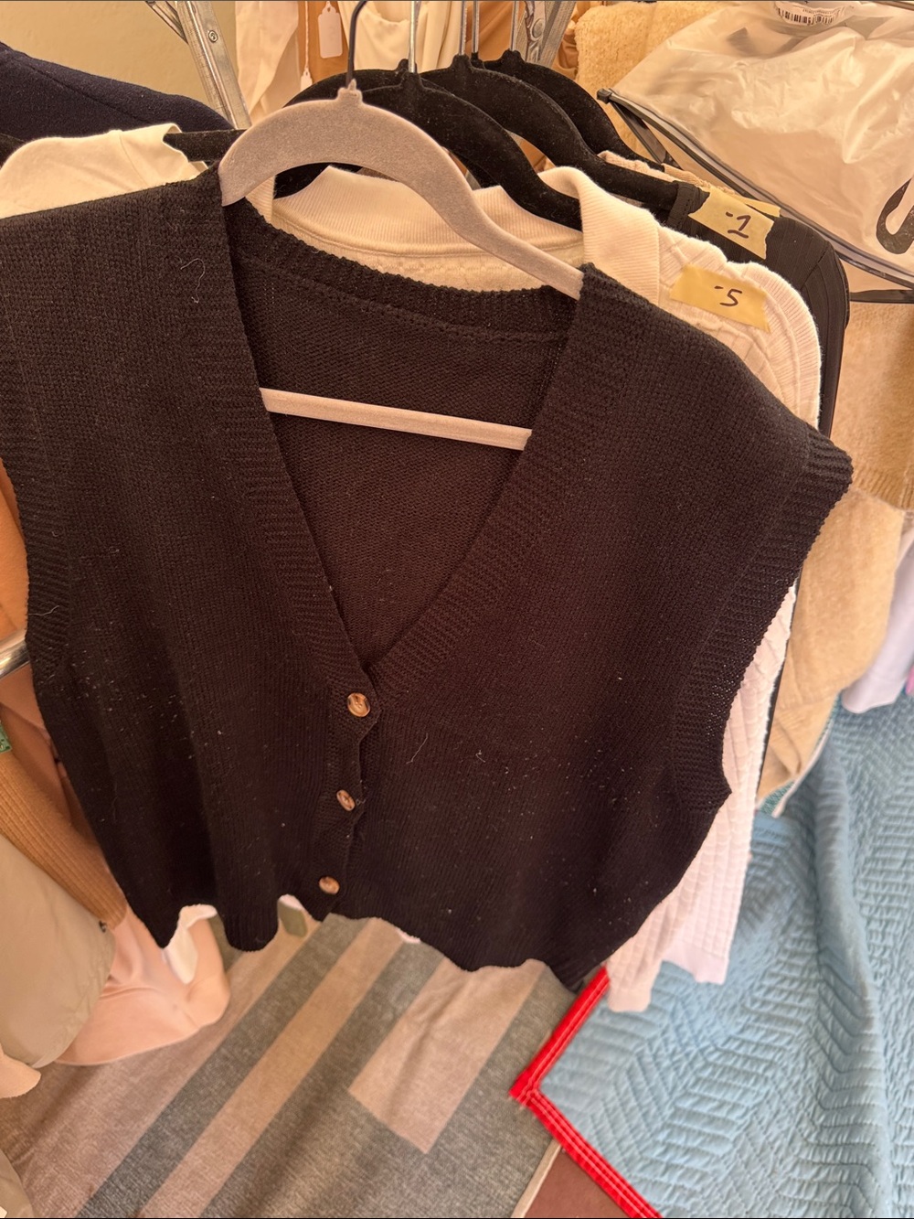 SHEIN Black Knit Button Front Vest Cardigan